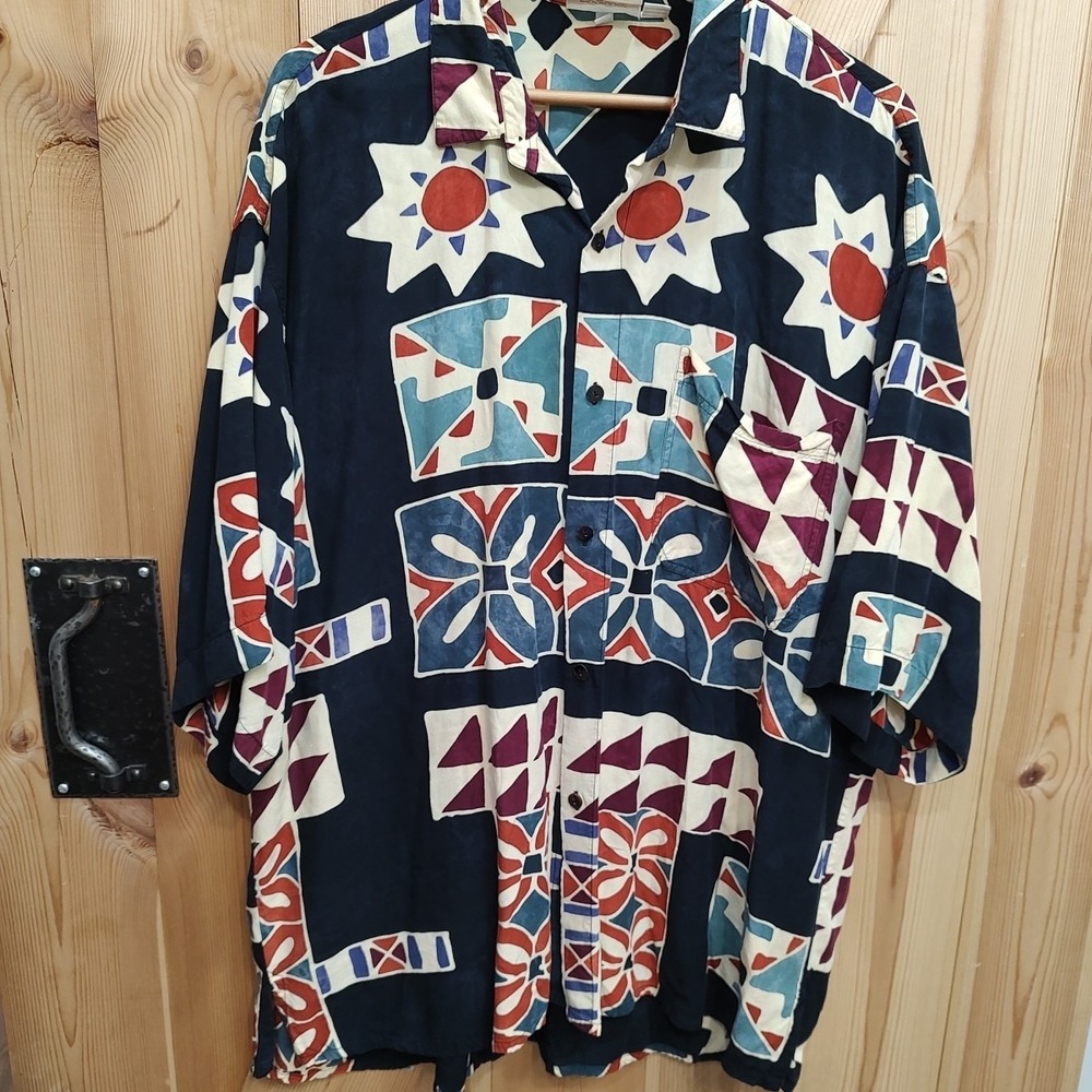 Vtg Serendipity‎ Maui Shirt Men XXL Black Rayon Hawaiian Aloha Floral Abstract